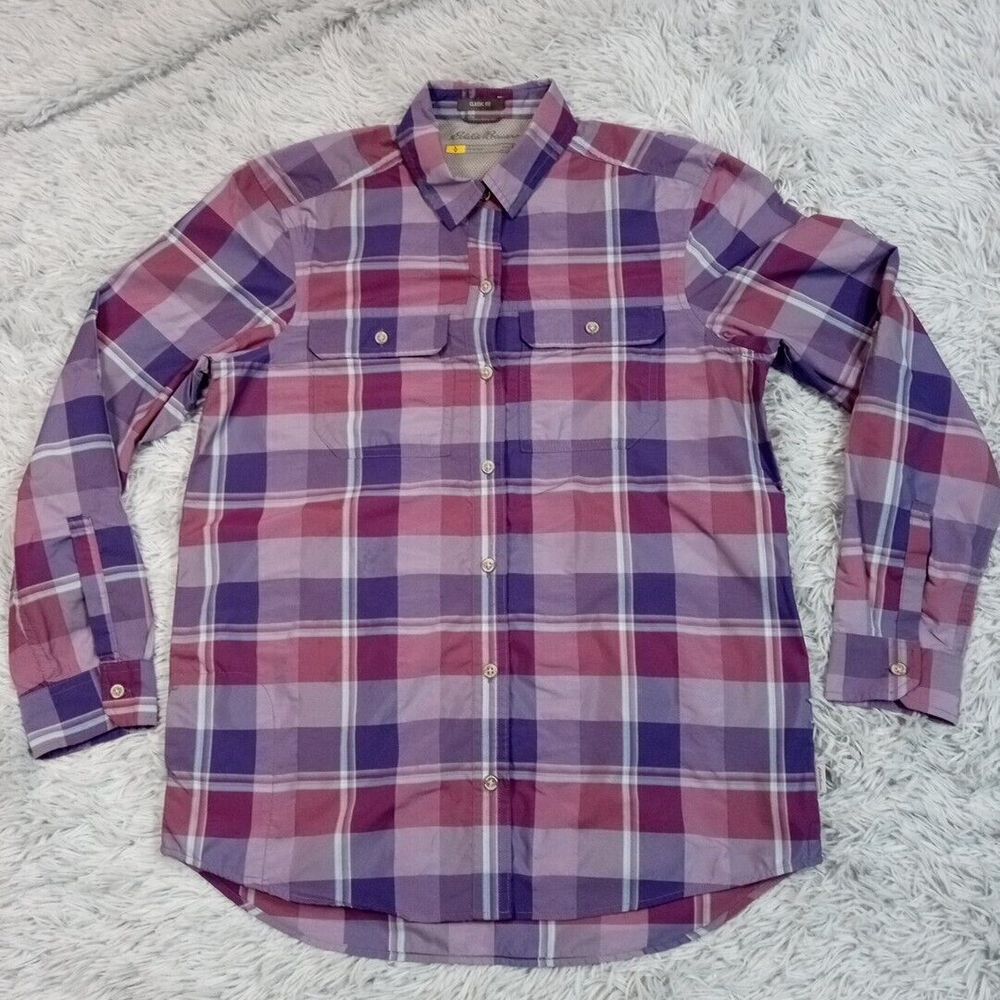 Eddie Bauer Womens Shirt Purple XS Travex‎ Button Up Outdoor Vented Pockets